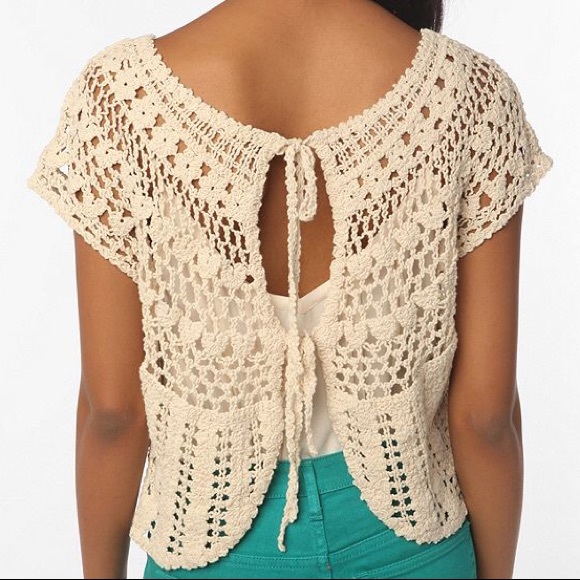 UO Ecote Crocheted Tieback Blue Top - Picture 2 of 4